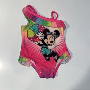 EUC Disney Baby Minnie Mouse Rainbow Swimsuit with Ruffles Size 0-3 Months
